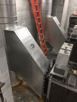 Thermal fluid heater exhaust duct insulated with 4" foam glass and finished with aluminum jacketing. Franklin insulation gallery