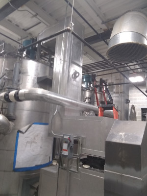 Duct off of the thermal fluid heater exhaust silencer insulated with 2" calcium silicate and finished with aluminum jacket. Franklin insulation gallery